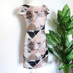 Vince Camuto Pink, Metallic & Black Cap Sleeve Jacquard Fit & Flare Mini Dress 2